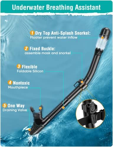 Snorkel Set Adults Snorkeling Gear Anti-Fog Panoramic View Swim Mask Dry Top Snorkel Kit with Carry Bag for Snorkeling Scuba Diving Swimming Travel