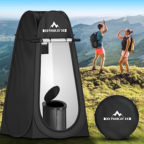 PANKAY Portable Toilet with Pop up Privacy Tent, X Large Camping Toilet Portable Potty for Adults, Outdoor Shower Tent Changing Room, Instant Pop Up, Washable Foldable Camp Toilet Kit with Carry Bag