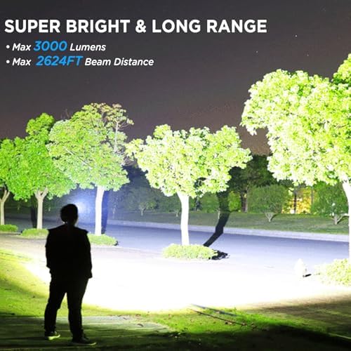 LED Rechargeable Headlamp, 3000 Lumens Super Bright Head Lamp with 5 Modes, 90°Adjustable, USB Rechargeable, Waterproof LED Headlamps for Adults Camping, Hiking, Climbing (2 Pack)