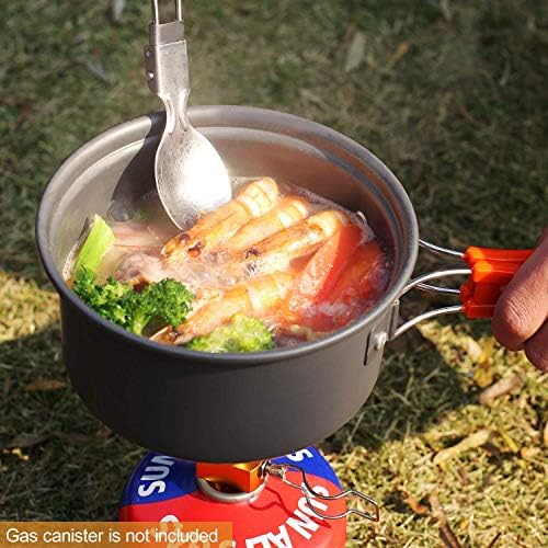 REDCAMP 12/14/15/19 PCS Camping Cookware Mess Kit Camping Gear Campfire Utensils Lightweight Stackable Pot Pan Bowls Soup Spoon with Storage Bag for Camping, Backpacking, Outdoor Cooking, Picnic