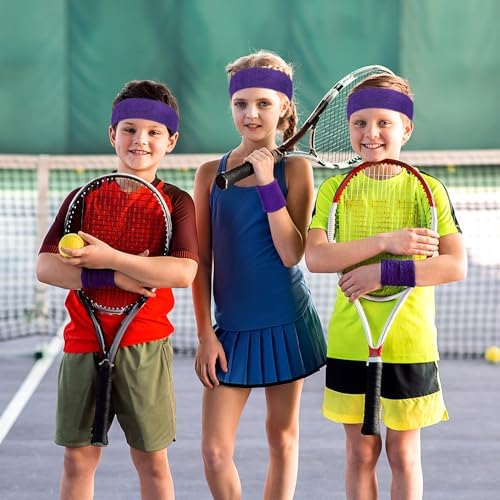 Bememo 6 Pcs Neon Sports Sweatbands Set Paris Sports Competitions Sweatbands 2 Headband 4 Wristbands Breathable Terry Cloth Athletic Bands for Basketball Tennis Costumes Cosplay