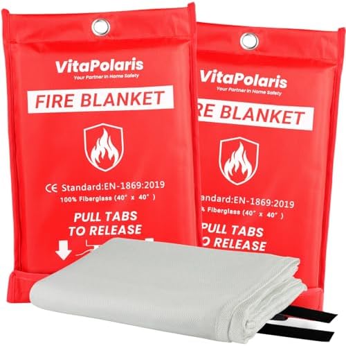 Heavy-Duty Emergency Fire Blanket for Home and Kitchen – 2 Pack, Fireproof Fiberglass Fire Extinguisher Blanket for Welding, Fireplace, Car, Camping, Fire Suppression for Grease Fires
