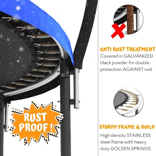 JUMPZYLLA Trampoline Outdoor 8FT 10FT 12FT 14FT 15FT 16FT with Enclosure and Ladder, ASTM Approved Recreational Trampoline for Kids and Adults, Anti-Rust Coated Frame