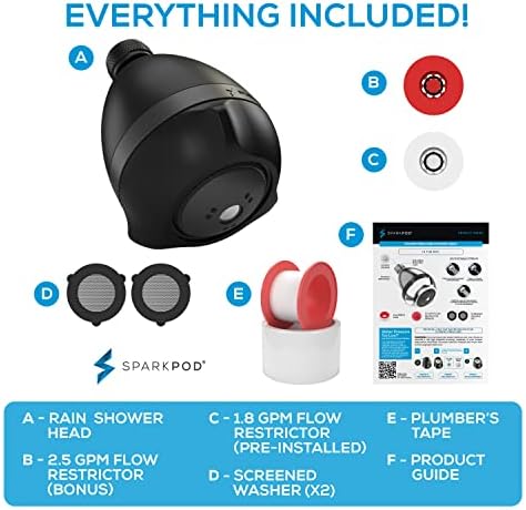 SparkPod 3-Inch Extreme High Pressure Shower Heads - Pressure Boosting with Rain, Massage & Pulsating Mode, Powerful Water-Saving Showerhead - 2.5 GPM Fixed Shower Head (Midnight Black Matte)