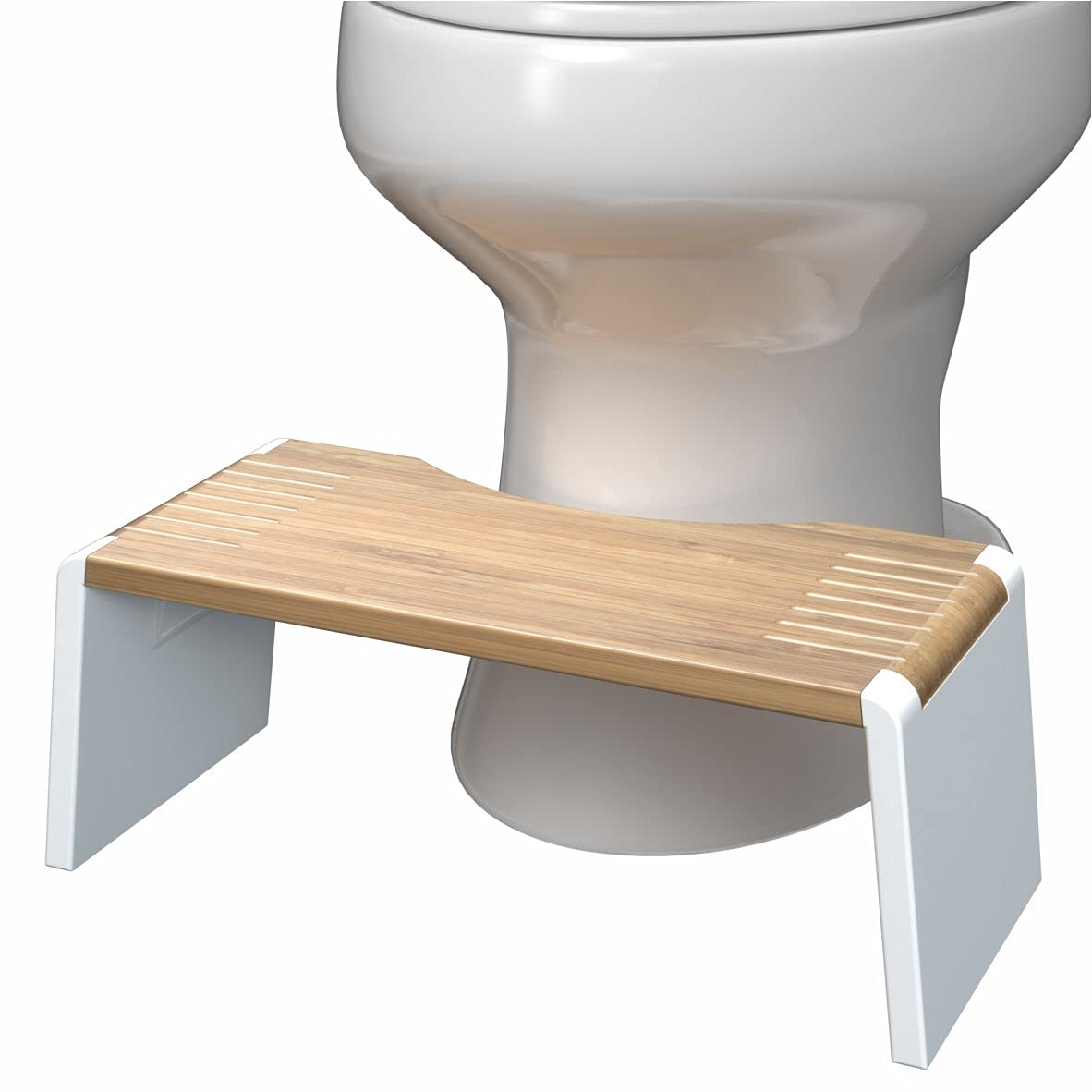 Squatty Potty Stockholm Folding Bamboo Toilet Stool 7" Collapsible, Brown and White, 1 Count