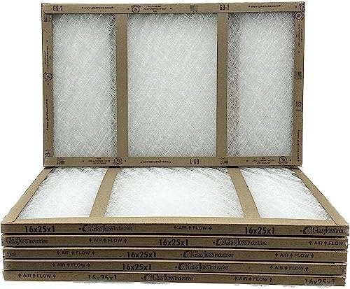 16x25x1 Glasfloss Fiberglass Air Filter, Double Strut, GDS Series, Made in USA, Actual Size: 15 5/8 x 24 5/8 x 3/4 (Box of 6)