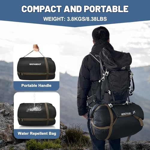 Cotton Flannel Double Sleeping Bag for Adults Machine Washable 2 Person Camping Sleeping Bag Queen Size Waterproof with Compression Sack for Cold Weather 3-4 Seasons