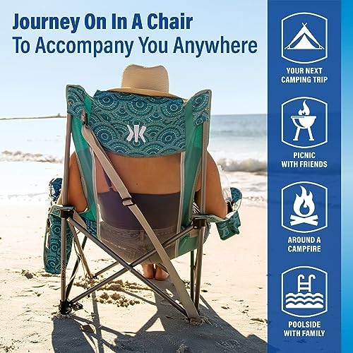 Kijaro Beach Sling Chair with Cooler Pocket - Various Fun Colors & Patterns - Perfect Beach Folding Chair and Camping Chair - Includes a Detachable Pillow
