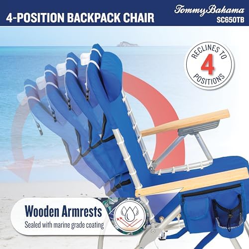 Tommy Bahama Hi-Boy 17" Seat Height 4-Position Lace-Up Suspension Folding Backpack Beach Chair, 2-Pack, Logo Stripe