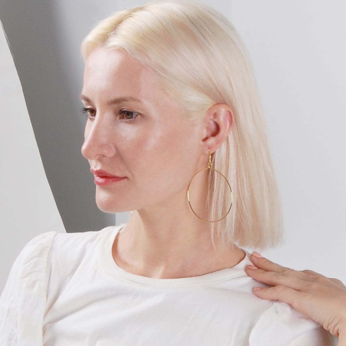 18K Gold Plated Dangle Earrings for Women - Large Dangly Round Circle Hoops