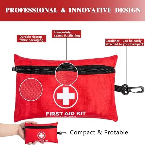 Mini First Aid Kit - 140 Piece Small First Aid Medical Kit for Car, Home, Office, Travel, Camping, Sports, Outdoor, School - Emergency First Aid Supplies and Survival Kit