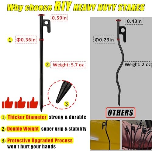 16 Pack Tent Stakes Heavy Duty Metal Tent Pegs for Camping Steel Tent Stakes 12 inch Unbreakable and Inflexible