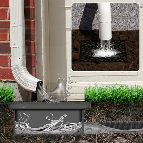 Gutter Downspout Extensions, NAACOO Upgraded 12x12in Catch Basin Low Profile Downspout Extender | No Deep Dig French Drain, Flexible Pipe Extension to 8.2ft, Protect House Foundation.