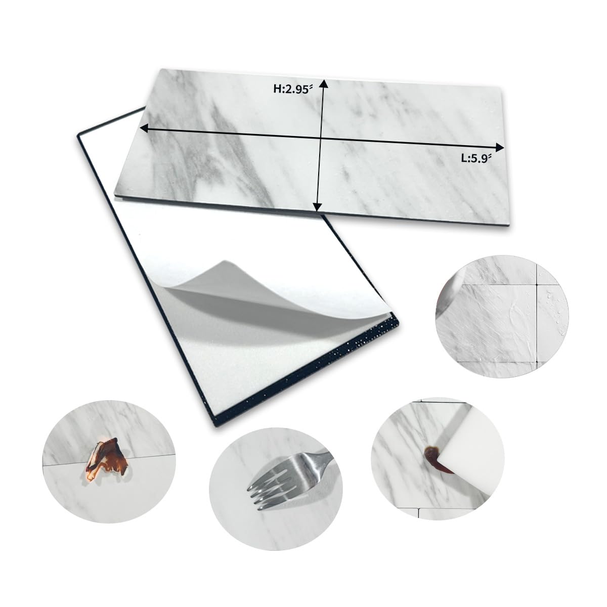 AULIGET 100-Piece White Marble Look Peel and Stick Backsplash Wall Tiles, 3" x 6" PVC Faux Stone Stick on Tile for Backsplash Kitchen, Bathroom, Laundry Room, Camper, Fireplace