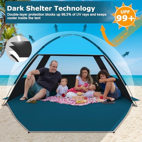 COMMOUDS Beach Tent Sun Shade for 3/4-5/6-7/8-10 Person, UPF 50+ Beach Sun Shelter Canopy Tent, Lightweight, Easy Set Up and Carry