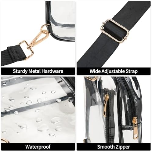 3 Pockets Clear Bag for Stadium Events with 2 Long Straps Sling Backpack Fanny Pack Concert Crossbody Purses for Women