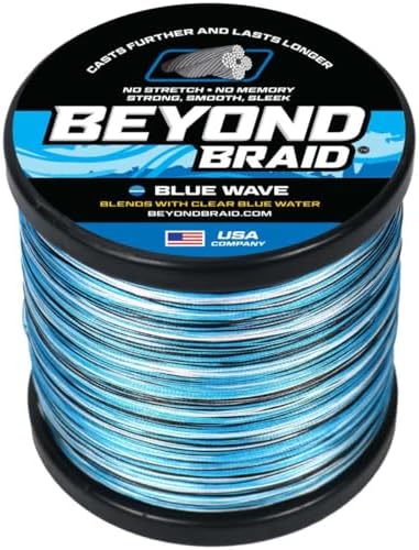 Beyond Braid Braided Fishing Line -Super Strong - Abrasion Resistant - No Stretch -Blue Camo, Moss Camo, White, Green, Pink, Blue, 4 Strand 8 Strand