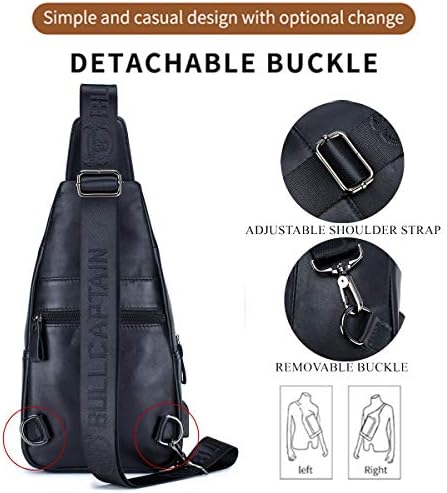 BULLCAPTAIN Genuine Leather Sling Bag with USB Charging Port Multi-pocket Chest Bag for Men Hiking Travel Daypack XB-129