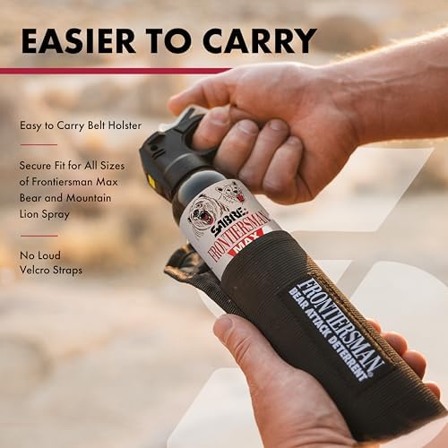 SABRE Frontiersman MAX Bear Spray – 40 ft Range, Maximum Strength, The Only EPA-Registered Spray for Bears & Mountain Lions, 9.2 oz, Glow Safety Clip, Outdoor Hiking & Camping Protection