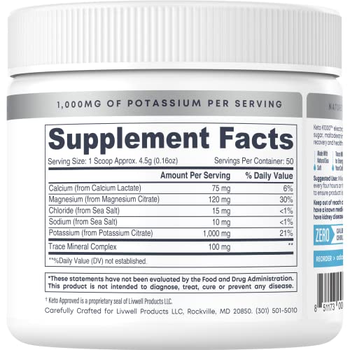 Hi-Lyte Keto K1000 Electrolyte Powder | Unflavored | Hydration Supplement Drink Mix | Boost Energy & Beat Leg Cramps | No Maltodextrin or Sugar | 50 Servings