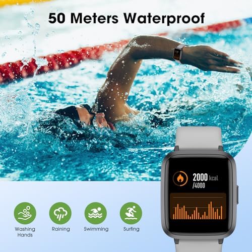 Fitness Tracker Watch with Heart Rate Monitor, Large Screen Activity Tracker with Pedometer, Sleep Monitor, Calories & Step Counter, 5ATM Waterproof Smart Watch for Women Men Fitness Watch for Sports