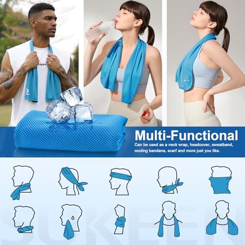 Sukeen Cooling Towels 6 Pack (40"x 12"), Neck and Face, Cool Sweat and Lightweight Breathable Towels for Hot Weather, Yoga, Sports, Workout, Running, Gym, Camping, Fitness
