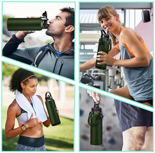 40OZ Water Bottle Stainless Steel - Cold-48H & Hot-24H Vacuum Insulated Water Bottle with Straw & Chug Lid, Strap Carrying Pouch, Paracord Handle & Flask Boot, Thermo Hydro Bottle for Hiking Cycling