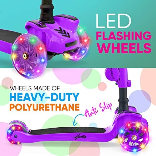 Hurtle 3-Wheeled Scooter for Kids - Wheel LED Lights, Adjustable Lean-to-Steer Handlebar, and Foldable Seat - Sit or Stand Ride with Brake for Boys and Girls Ages 1-14 Years Old