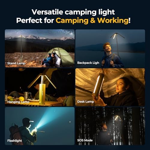 BougeRV Telescopic Camping Light, 15600mAh Collapsible Outdoor Light, Rotatable Electric Lantern, IP54 Waterproof Flashlight, Cordless Camping Tent Lamp for Emergency, Camping, Hiking, 2025 Version