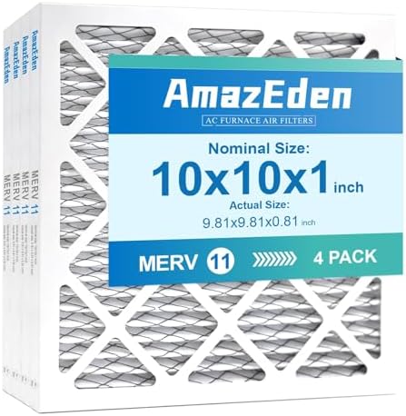 10x10x1 AC Air Filter MERV 11 (4-Pack) MPR 1000 FPR 7 HVAC Furnace Pleated Filters Dust Defense Replacement for Home (Exact Dimensions: 9.81x9.81x0.81 Inches)