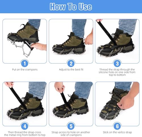24 Spikes Crampons for Shoes, Anti Slip Ice Cleats for Shoes and Boots, Traction Ice Snow Grip with Stainless Steel Spikes and Silicone Men Women for Hiking, Walking, Climbing, Jogging,Fishing