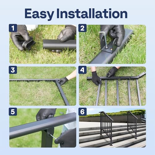 VIVOHOME 2-Pack Wrought Iron Hand Rails for Outdoor Steps – 27.1" Black Oval and Safety Balusters Exterior Railing Kit for Porch, Deck, or Indoor Stairs (3-Step, Black)