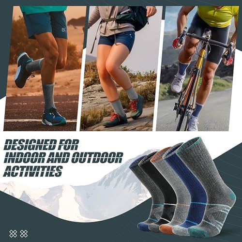 ANTSANG 5 Pairs Merino Wool Hiking Socks for Men & Women Thermal Winter Warm Moisture Wicking Cushion Boot Socks