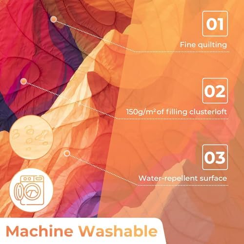 KingCamp Ultralight Camping Blanket, Packable Down Alternative Puffy Printed Wearable Blanket with Snap Buttons & Corner Loops Weatherproof Quilt for Outdoor Travel Stadium (79"L x 57"W, PEAK)