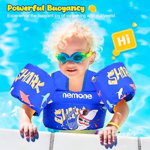 NEMONE Toddler Swim Vest for 22-70 lbs Kids Floaties Swim Jacket with Arm Water Wings for Girls Boys 2 3 4 5 6 7 Years Old Sea Beach Pool