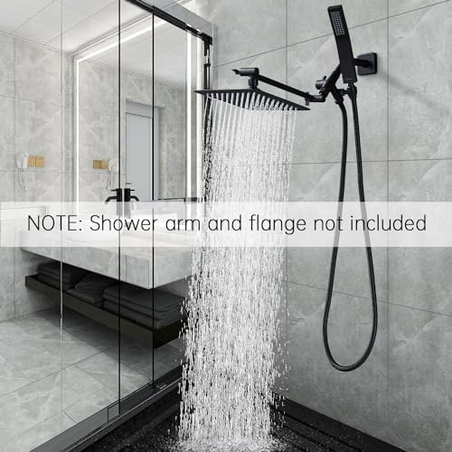 G-Promise All Metal 10" Dual Square Shower Head Combo | Rain Shower Head | Handheld Shower Wand | Adjustable | 3-Way Diverter | 71" Extra Long Hose - A Bathroom Upgrade (Matte Black)