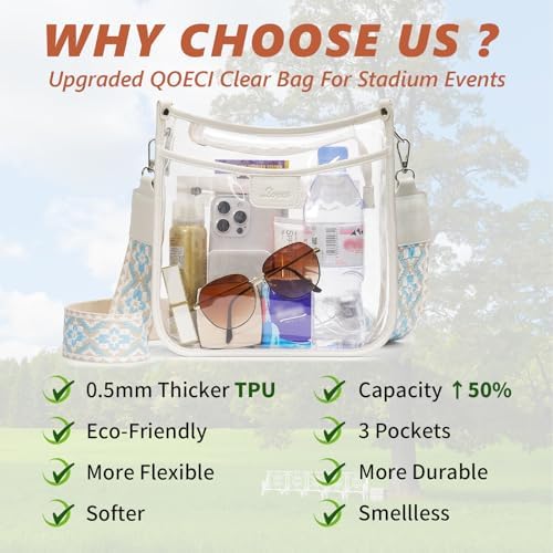 3 Pockets Large Clear Bag for Stadium Events with 2 Long Straps Purse for Women Crossbody Bag Concert Stadium Approved