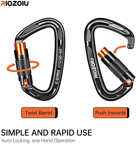 UIAA Certified Auto Locking Climbing Carabiner Clips 25KN Heavy Duty Large Locking Carabiner Clips for Rock/Ice Climbing Rappelling D Shaped 3.93 Inch, Large Size, Black