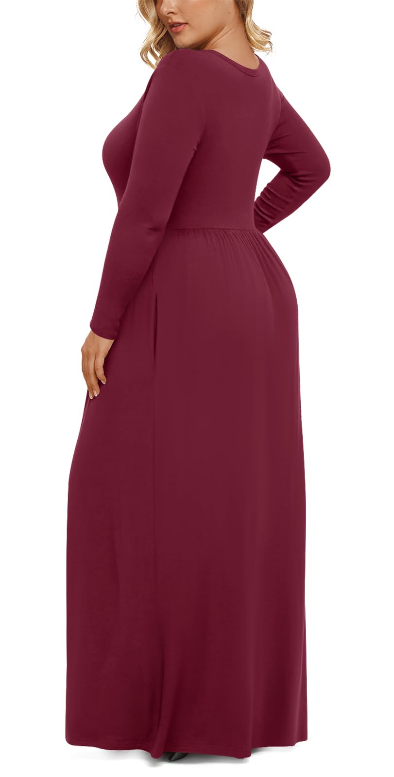 LONGYUAN Women Plus Size Dresses Christmas Casual Long Sleeve Comfy Maternity Dress with Pockets Burgundy 2XL