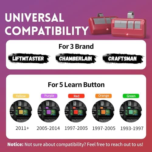 2 for Chamberlain LiftMaster Craftsman Garage Door Opener Remote 893LM 893Max 971LM Universal, Red