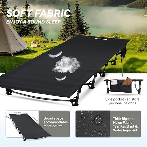MARCHWAY Ultralight Folding Tent Camping Cot Bed, Portable Compact for Outdoor Travel, Base Camp, Hiking, Mountaineering, Lightweight Backpacking (Black)