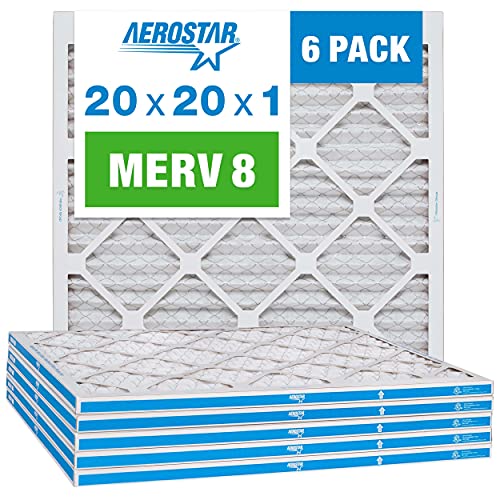 Aerostar 20x20x1 MERV 8 - 6 Count - High Efficiency Pleated HVAC, Furnace & Air Conditioner Filters - Removes Dust, Lint, Mold & Allergy-Causing Pollen