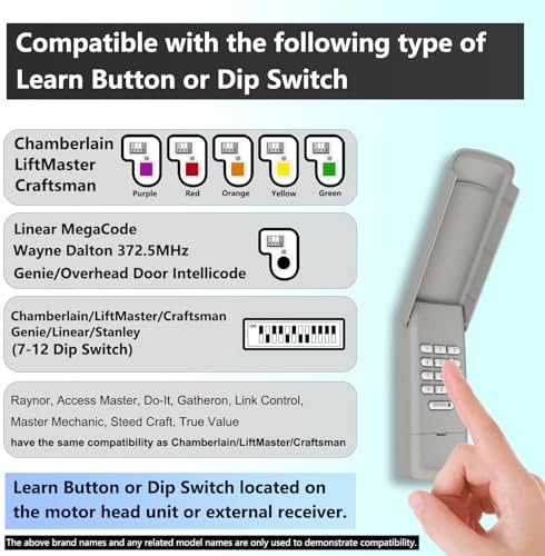 Universal Garage Door Opener Keypad Remote Wireless Keyless Keypad Compatible with Genie LiftMaster Chamberlain Craftsman Linear Overhead Door Wayne Dalton Opener has Learn Button or Dip Switch