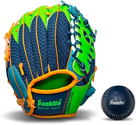 Franklin Sports Kids Baseball Glove + Ball Sets - Meshtek Youth Teeball Gloves for Kids + Toddlers - Left + Right Hand Throw Mitts + Glove Sets with Foam Balls - Boys + Girls Gloves - 9.5" Inch