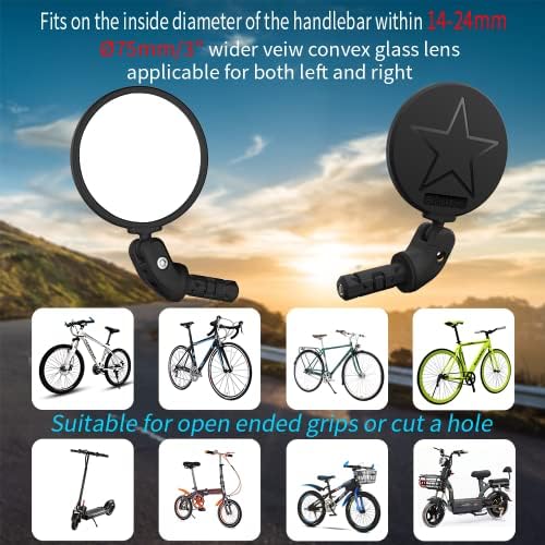 Bike Mirrors,Bike Bar End Mirror, HD Glass Convex Lens Bicycle Rearview Mirror, Safe Cycling Rearview Mirror, Easy to Install