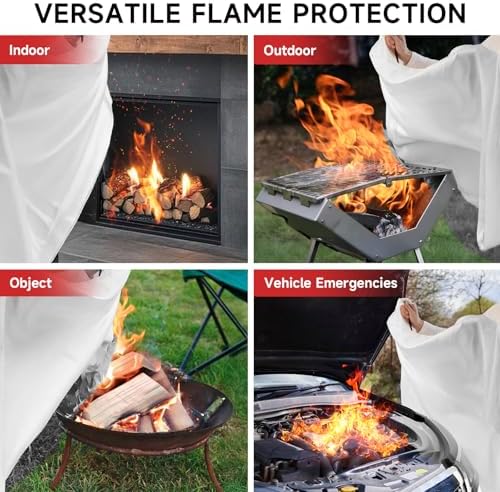 Fire Blanket Emergency for Home Kitchen - 40"x40" Fireproof Safety Protection Fiberglass Flame Retardant Blankets Survival Essential Kit for House Car Camping Outdoor Fireplace Grill BBQ - 4 Pack