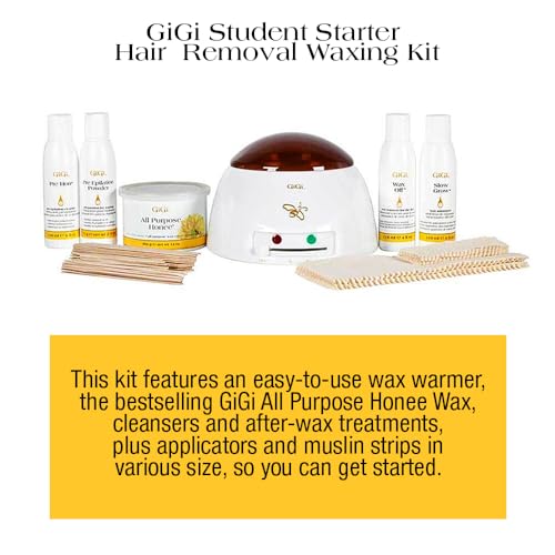 GiGi Student Starter Waxing Kit - All-Purpose Honee Hair Removal Wax Kit with Wax Warmer, Pre & Post Care, Muslin Strips, and Applicators - At-Home & Salon Use for Face, Body, Arms, and Legs