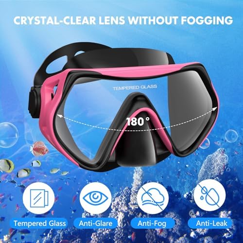 Snorkeling Gear for Adults, Dry-Top Snorkel Set Scuba Diving mask, 180°Panoramic Wide View Professional Snorkeling Gear Breathing Freely Snorkel Mask
