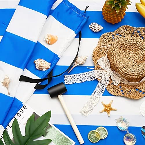 Blue White Beach Wind Screen Beach Wind Blocker Beach Barrier with Wooded Poles Mallet and Bag for Outdoor Summer Beach Vacation