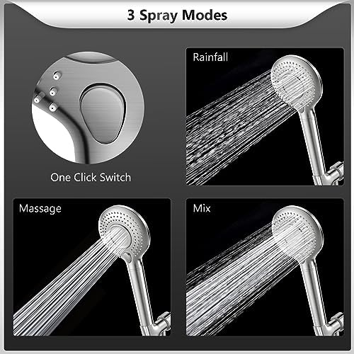 FEELSO Filtered Shower Head with Handheld, High Pressure 3 Spray Mode Showerhead with 15 Stage Water Softener Filters Beads for Hard Water - Remove Chlorine - Reduces Dry Itchy Skin, Brushed Nickel